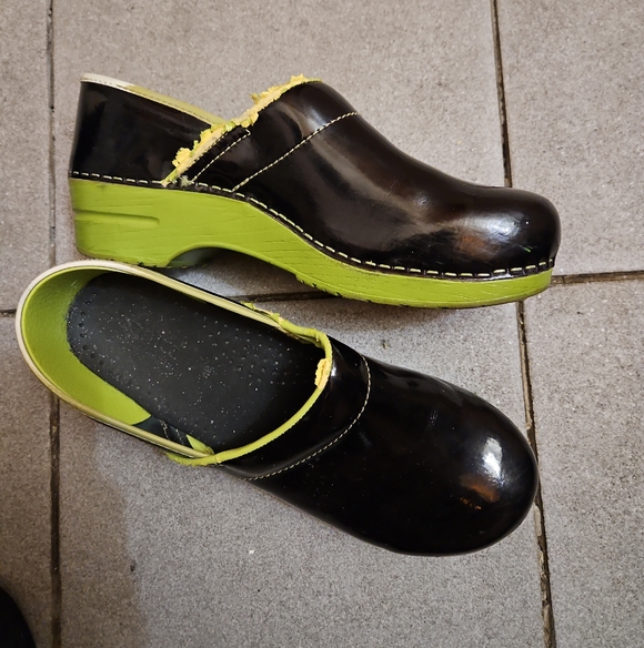 Sanita Shoes - Sanita Black Slip-On Clogs with Lime Green Outsole